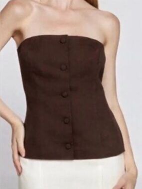 Bailey 44 Brown Strapless Button-Front Bustier Top